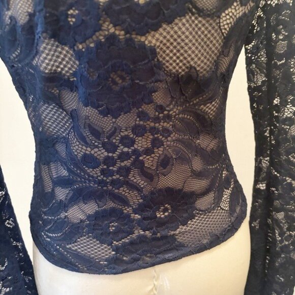 Femme Society Elegant Blue Lace Long Sleeve Top - Picture 10 of 13